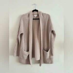 Lucky Brand Oversized Open-Front Cardigan, Braid Detail, Taupe Tan, Size Large